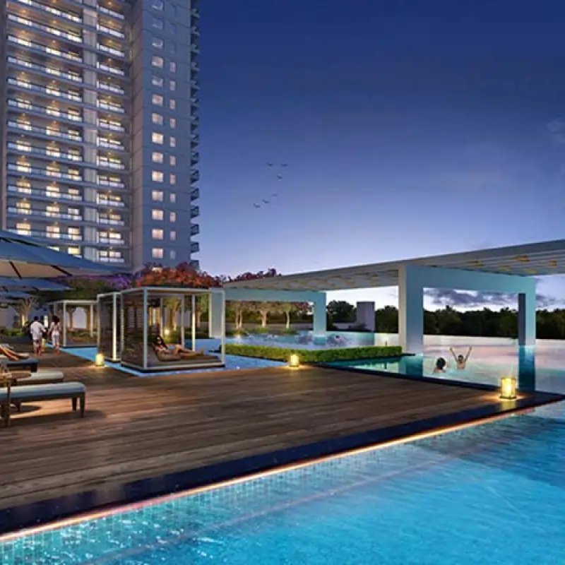 Serene poolside area at the DLF Privana West clubhouse